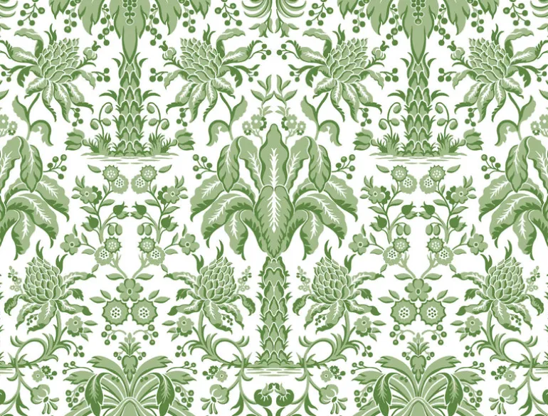 DM5011 Green Palmetto Palm Damask Wallpaper
