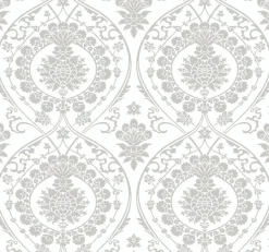 DM4905 White Silver Imperial Damask Wallpaper