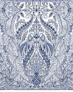 DM4912M Blue White Jaipur Paisley Damas Wallpaper Mural