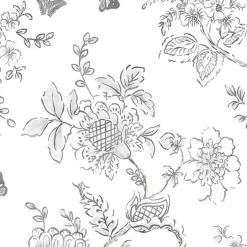 FH37540 Black on white Butterfly Toile Wallpaper