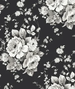 FH4088 Black/Gray Heritage Rose Wallpaper