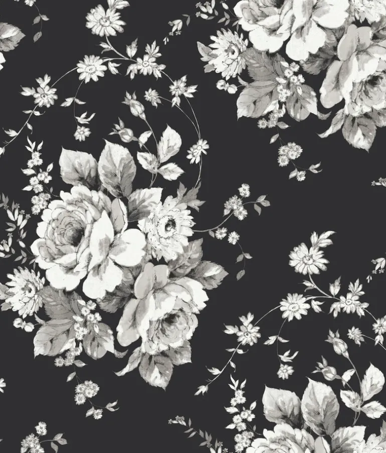 FH4088 Black/Gray Heritage Rose Wallpaper