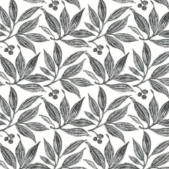 FH4063 Black/White Chokeberry Block Print Wallpaper