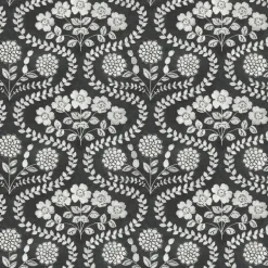 FH4022 Black/White Folksy Floral Wallpaper