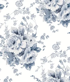 FH4087 Navy/White Heritage Rose Wallpaper