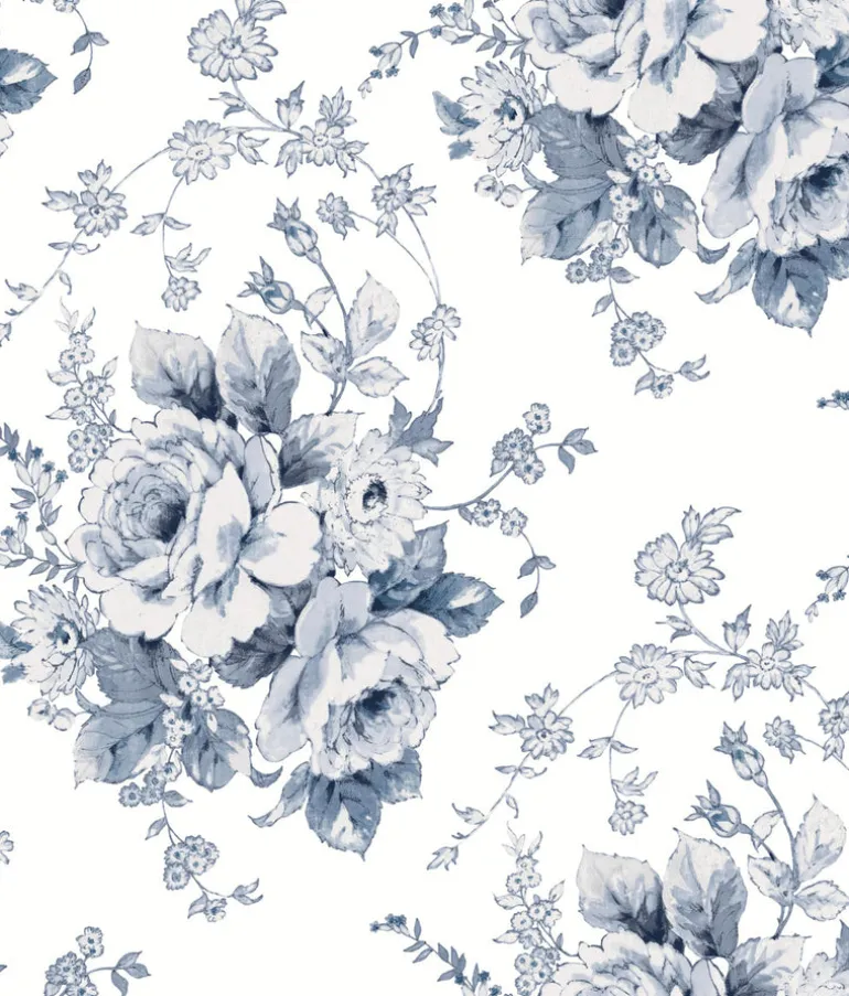 FH4087 Navy/White Heritage Rose Wallpaper