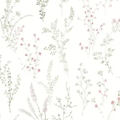 FH4028 Pink/Green/Gray Wildflower Sprigs Wallpaper