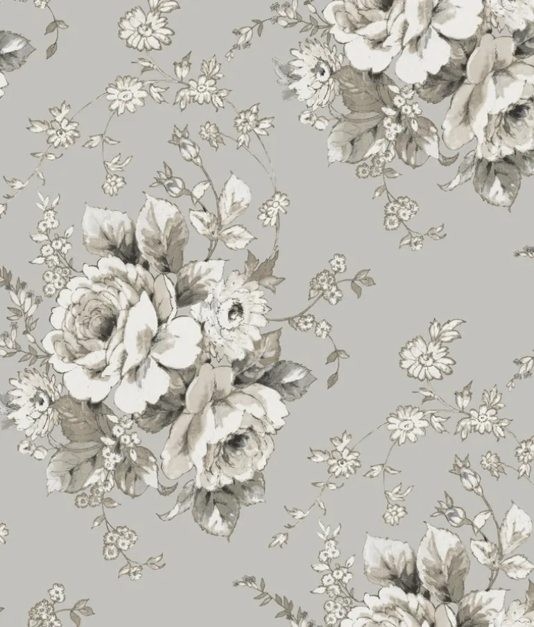 FH4089 Taupe/Linen Heritage Rose Wallpaper