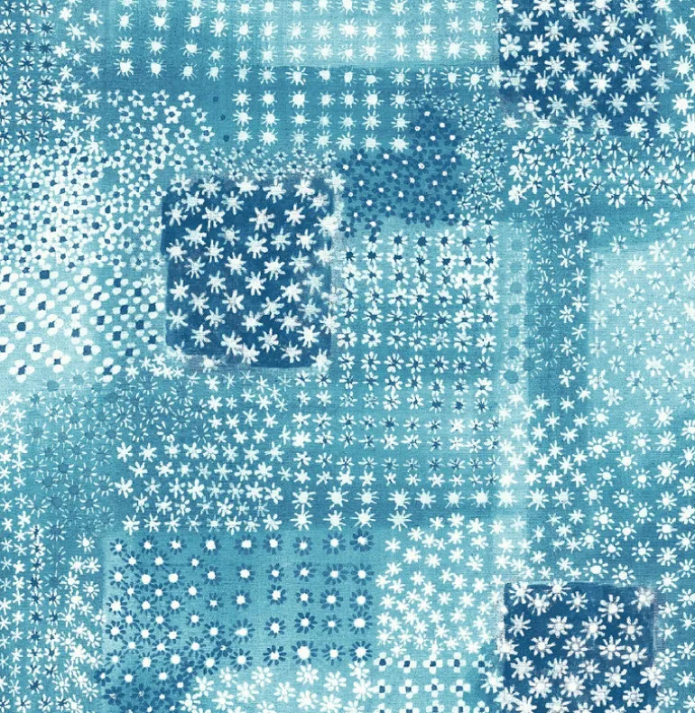 Flower Power Indigo Patchwork Wallpaper