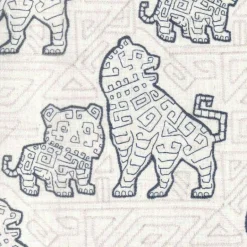 Foo Dog Indigo Embroidered Regal Fabric