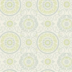 For Your Bath III Annabel Blue Medallion Wallpaper