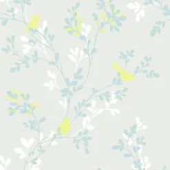 For Your Bath III Chirp Grey Birds & Trees Wallpaper