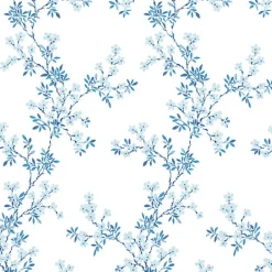 For Your Bath III Claire Blue Floral Trail Wallpaper