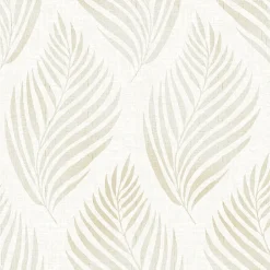 For Your Bath III Patrice Beige Linen Leaf Wallpaper