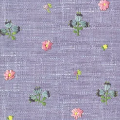Gerda Blue Hand Embroidered Raffia Look Wallpaper