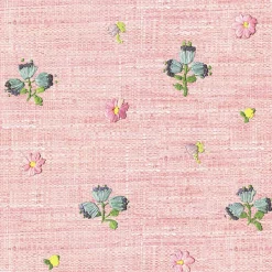 Gerda Pink Hand Embroidered Raffia Look Wallpaper