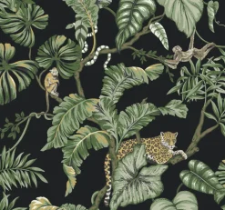 HO2143 Black Jungle Cat Wallpaper