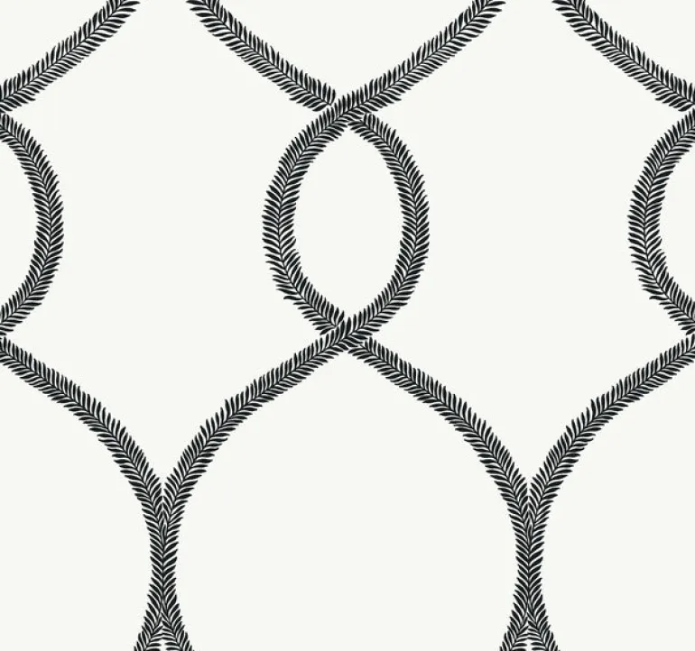 KT2235 Black Laurel Leaf Ogee Wallpaper