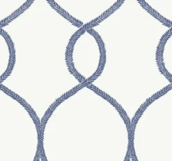KT2232 Navy Laurel Leaf Ogee Wallpaper