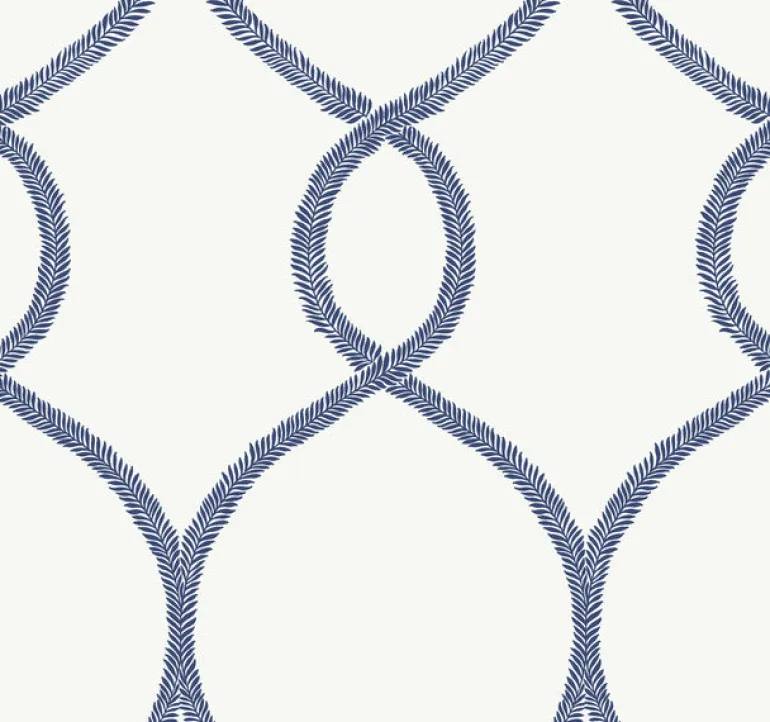 KT2232 Navy Laurel Leaf Ogee Wallpaper