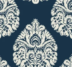 KT2143 Navy Teardrop Damask Wallpaper