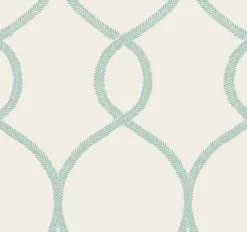 KT2238 Teal Laurel Leaf Ogee Wallpaper