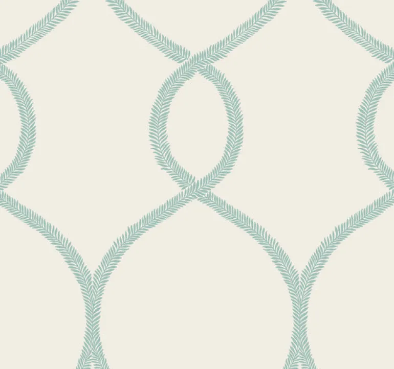 KT2238 Teal Laurel Leaf Ogee Wallpaper