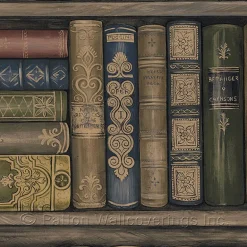 LL29570 Antique Jewel Tone Library Book Shelf Wallpaper