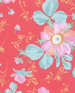 Lyse Coral Painted Flowers Wallpaper