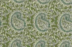 Mango Paisley Print Leaf Greens Laura Kiran Fabric