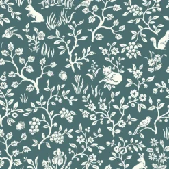 ME1574 Teal Green Fox & Hare Weekends Toile Joanna Gaines Magnolia Home Wallpaper