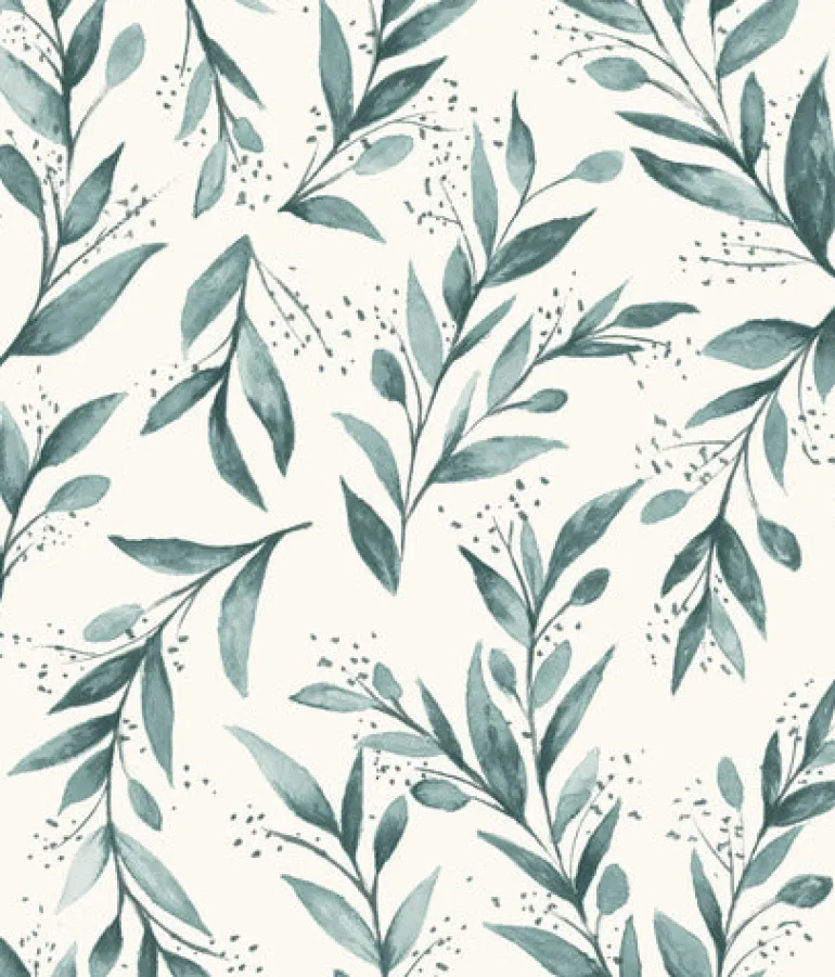 ME1536 Teal Green Watercolor Olive Branch Joanna Gains Magnolia Home Wallpaper