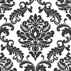NU1646 Ariel Black and White Damask Peel and Stick Wallpaper
