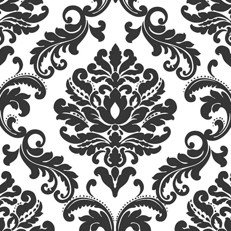 NU1646 Ariel Black and White Damask Peel and Stick Wallpaper