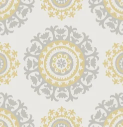 NU1652 Grey and Yellow Suzani Peel and Stick Wallpaper