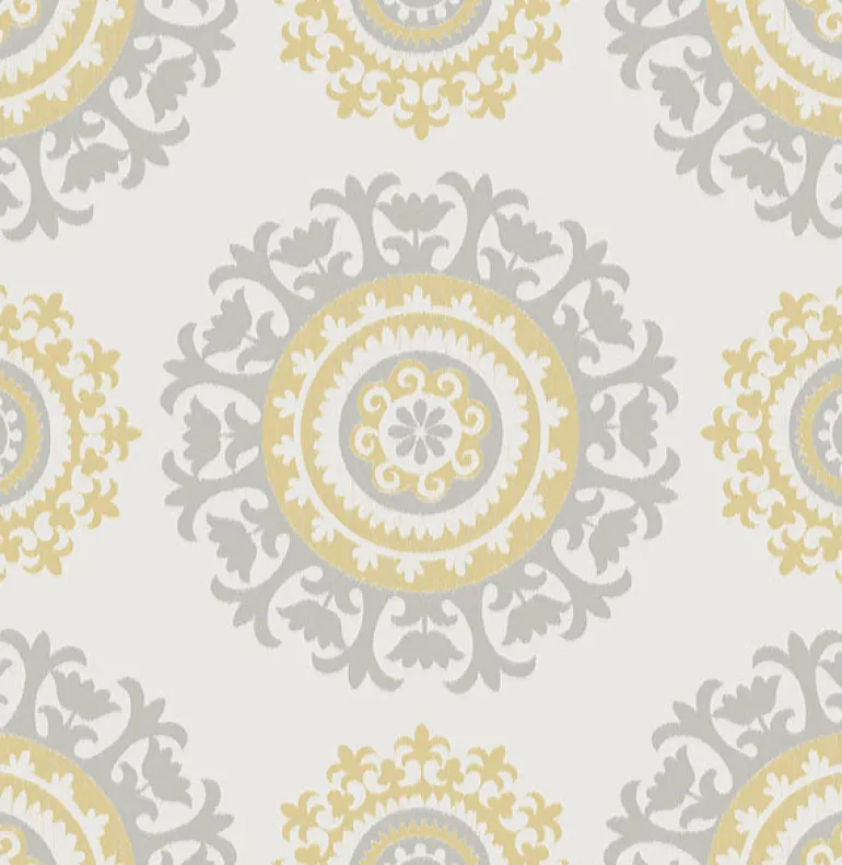 NU1652 Grey and Yellow Suzani Peel and Stick Wallpaper