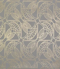NW3525 Cartouche Grey/Gold Wallpaper
