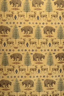 Ottawa Gold Lodge Bear Deer Pine Tree Chenille Upholstery Fabric