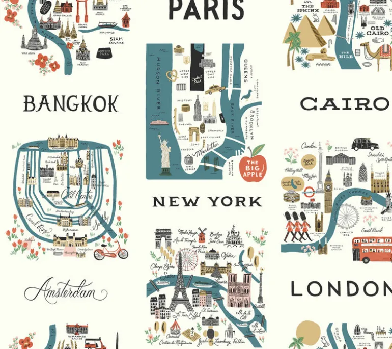 RI5162 Blue/Red City Maps Wallpaper