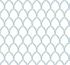 RI5180 Blue/White Laurel Wallpaper