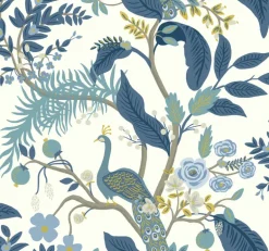 RI5173 Blue/White Peacock Wallpaper