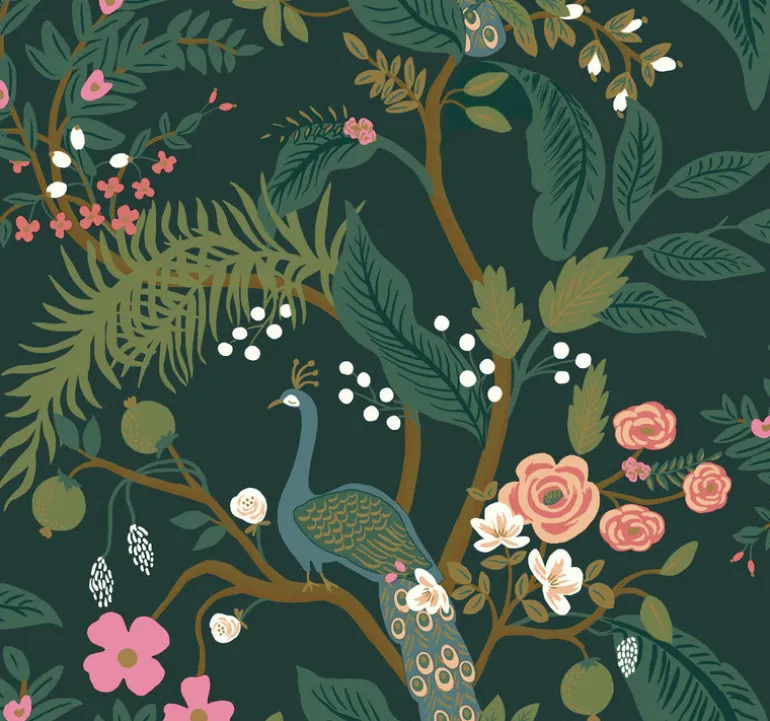RI5168 Rifle Paper Co Emerald Peacock Wallpaper