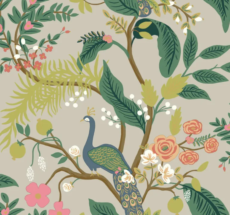 RI5171 Rifle Paper Co Linen Peacock Wallpaper