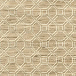 RMK11191WP Beige Coastal Trellis Faux Grasscloth Peel & Stick Wallpaper