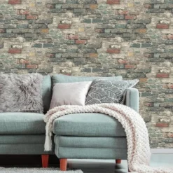 RMK11080WP Rust Taupe Grey Brick Alley Peel & Stick Wallpaper