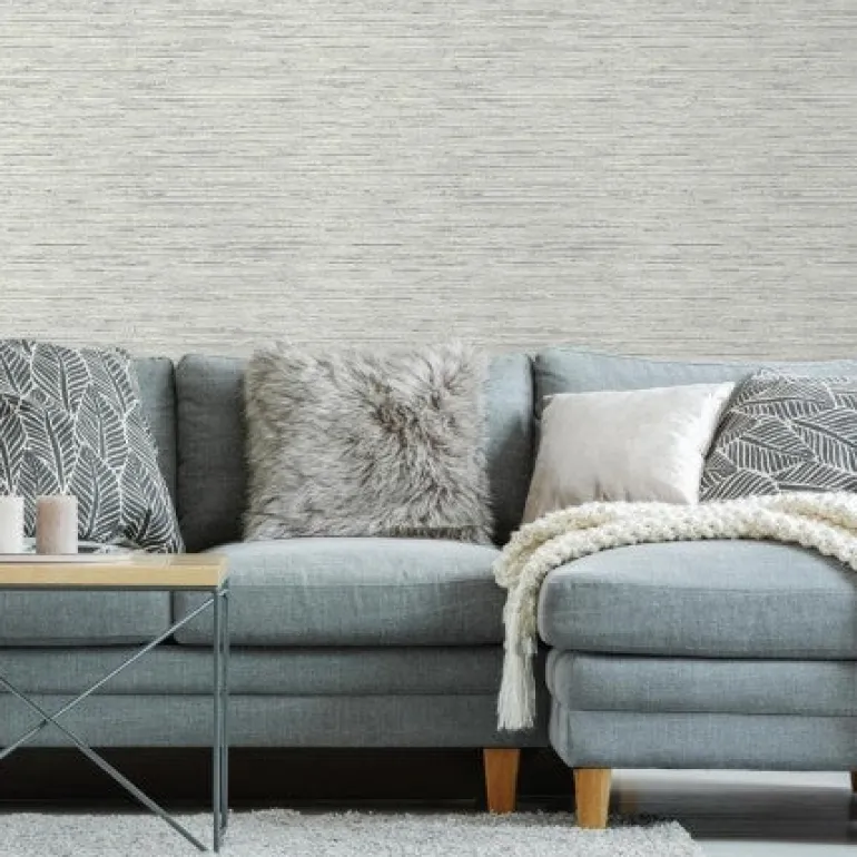RMK11078WP Steel Blue Faux Grasscloth Peel & Stick Wallpaper