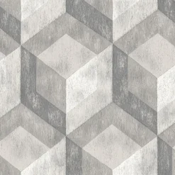 Rustic Wood Tile Ash Geometric Wallpaper
