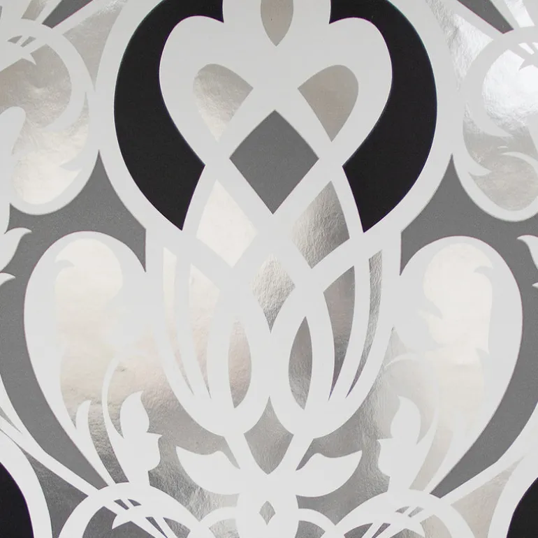 Sahrzad Silver Nouveau Damask Wallpaper