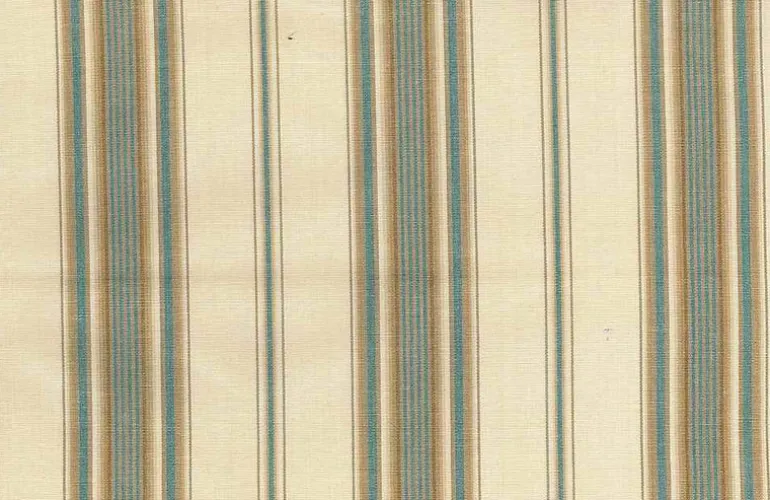 Saratoga Stripe Natural Teal Tan Laura Kiran Fabric