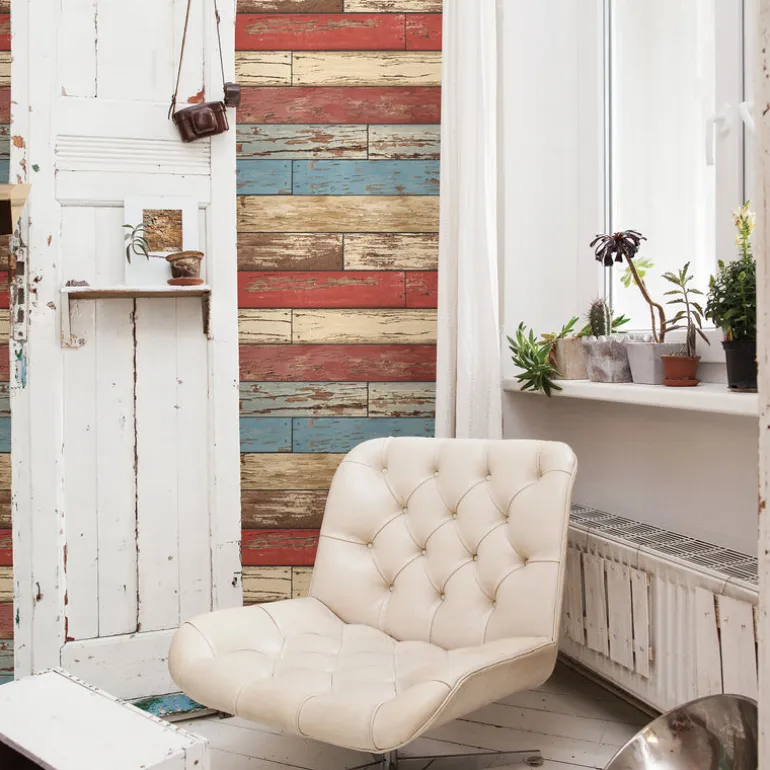 Scrap Wood Red Weathered Texture Wallpaper